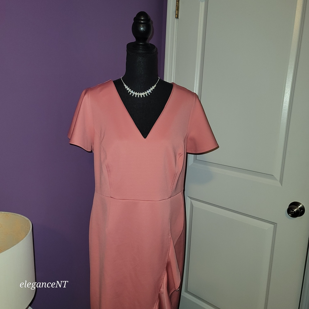 Lane Bryant Coral V-Neck Ruffle Midi Dress Sz: 12 NWT - Picture 9 of 10